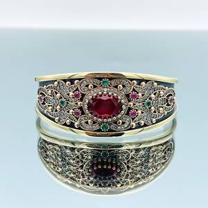 Handmade Ruby Sterling <b>Silver</b> <b>Cuff</b> <b>Bracelet</b> Turkish Adjustable Jewelry Natural Gemstone Elegant Gift For Women - Product Image 1