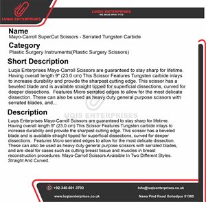 Tijeras Mayo-Carroll SuperCut, Instrumento Quirúrgico de Carburo de Tungsteno Serrado, Herramienta de Cirugía General de Precisión de Acero Inoxidable - Product Image 5