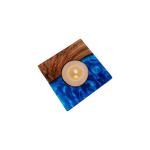 Handmade Epoxy Resin <b>Candle</b> Holder With Wood Inlay Blue Marbled Design Home Decoration Craft - Product Image 3
