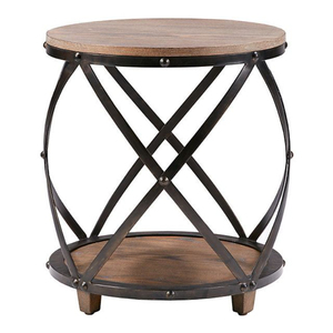 Designer Round Shape Metal And Wooden Coffee <b>Table</b> Black & <b>Brown</b> Finished For Home Living Room Decorative Furniture - Product Image 4