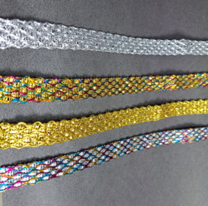 Cinta de encaje metálica con hilo dorado y plateado, ribete de ganchillo para decoración de prendas, zapatos y costura, ecológica y duradera - Product Image 2