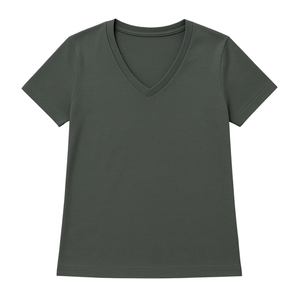 Camiseta Casual de Lona para Mujer, Manga Corta, Cuello en V, Mezcla de Poliéster/Algodón, Transpirable, Ecológica, Personalizable - Product Image 1