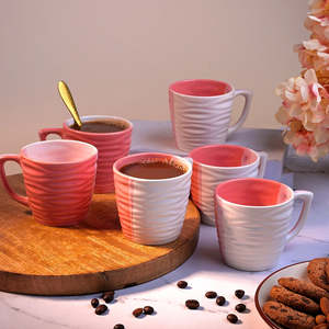 White and Pink Textured Ceramic <b>Tea</b> <b>Cup</b> <b>Set</b> of 6 - Product Image 2