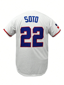 Dominicana <b>Baseball</b> Jersey Men Short Sleeve White Red Blue Tackle Twill Print Button Front Regular Fit All Seasons - Product Image 6