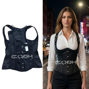 Corsé gótico negro de algodón con hebilla y tirantes para debajo del busto - Product Image 1