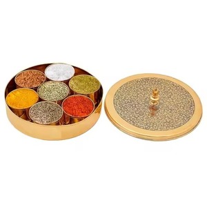 Elegant Spice Organizer Container Metal with Decorative Lid Multipurpose Storage <b>Box</b> for Kitchen Masala <b>Herbs</b> and Seasoning Use - Product Image 5