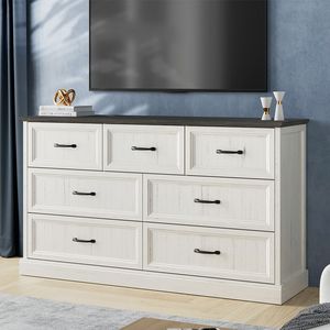 Comò moderno a 7 cassetti con manici in metallo armadio di stoccaggio in legno per camera da letto o soggiorno armadio - Product Image 2