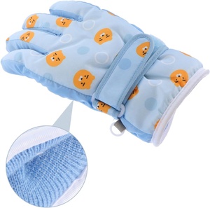 Gants de ski bleu clair à doigts complets avec imprimé chat orange, isolés thermiquement pour l'hiver, utilisation en extérieur, unisexe, fermeture auto-agrippante - Product Image 2