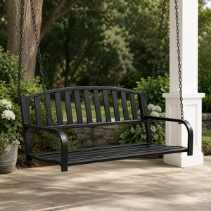 Columpio de metal negro para porche con cadenas, silla colgante para jardín, patio, balcón, césped, muebles de exterior - Product Image 3