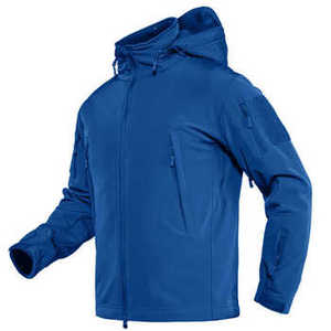 Veste polaire à capuche bleue pour homme, coupe-vent, décontractée, hiver, fermeture éclair, coupe régulière, couleur unie, matière polyester - Product Image 4