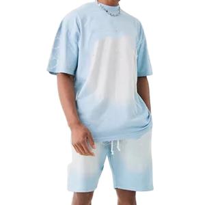 Conjunto deportivo de verano personalizado de dos piezas para hombre, conjunto corto personalizable, 100% algodón, felpa, camiseta lisa y pantalones cortos para hombre - Product Image 5