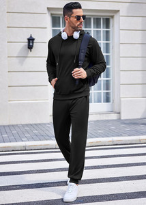 Survêtement d'été léger pour homme, respirant, en mélange de coton, avec capuche, coupe ajustée, pantalon de jogging décontracté pour la gym et la course à pied - Product Image 3