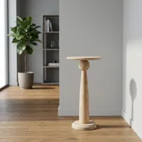 Table basse moderne en bois de manguier, design minimaliste, fabrication artisanale, meubles de salon, finition bois clair, plateau rond