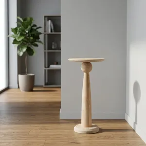 Modern Mango Wooden Side <b>Table</b> Minimalist Design Handmade Living Room Furniture Light Wood Finish <b>Round</b> Top - Product Image 4
