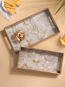 Juego de 4 bandejas de servir de madera con estampado animal moderno de primera calidad, bandejas decorativas Meena hechas a mano para aniversario - Product Image 2
