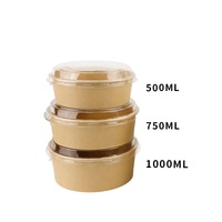 Bol à salade jetable en papier kraft biodégradable et écologique avec couvercle PLA 500 ml 46 oz, option logo personnalisé, pour emporter, camping