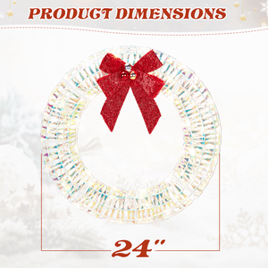 Guirnalda Navideña Iridiscente Preiluminada de 24 Pulgadas para Exteriores, Luces LED Blancas Cálidas, Guirnalda Metálica Iluminada con Lazo Rojo para Navidad - Product Image 3