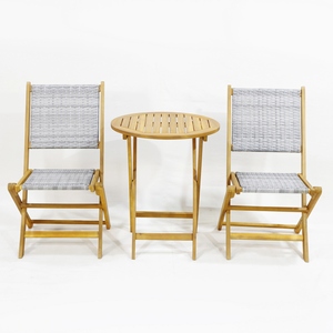 New Design Acacia Wood Minimalist Durable <b>Bistro</b> Set-Outdoor Patio <b>Table</b> and 2 Woven Chairs - Product Image 1
