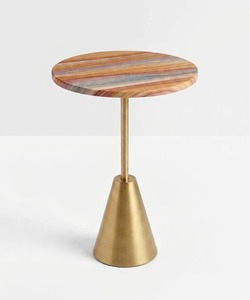 Mesa de Centro Moderna con Tapa Redonda de Madera y Base de Latón, Mueble Decorativo para Sala de Estar Contemporánea - Product Image 1