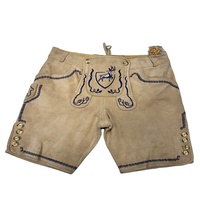 Shorts pour hommes grande taille en cuir véritable, brodés motif cerf, taille mi-haute, fermeture boutonnée, écologiques, infroissables et à séchage rapide
