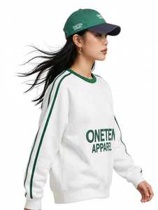 เสื้อฮู้ดกันลมสีขาวสำหรับผู้หญิง ONETEN APPAREL สไตล์ฮิปฮอป แขนยาว ผ้าถักเนื้อฝ้าย ใส่สบาย เหมาะสำหรับฤดูหนาว - Product Image 5