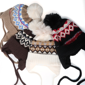 Bonnet tricoté unisexe avec pompon, motif géométrique, chapeau d'hiver pour usage extérieur et décontracté, adulte 56-58CM - Product Image 6
