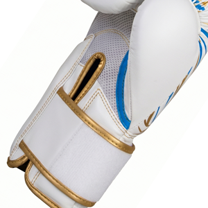 Askar Boxing Gloves White Blue Gold Sublimation Print <b>Velcro</b> Closure Breathable Training Gloves for Adults - Product Image 5