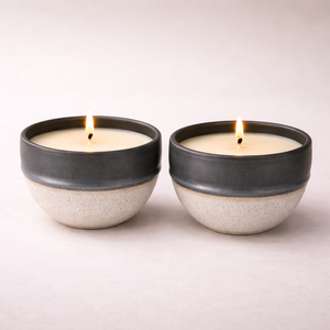 Bol en céramique rayé sur pied, épais, durable, résistant à la chaleur, finition brillante, pour bougie à mèche unique, décoration d'intérieur de luxe - Product Image 3