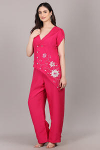 Conjunto de 2 piezas de moda femenina moderna, color rosa, con cuentas de lentejuelas y bordados, ropa elegante de lujo. - Product Image 4