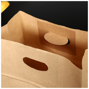 Sacs en papier kraft à fond plat personnalisés avec poignée découpée et impression de logo pour l'emballage de produits de boulangerie, de fruits, d'épicerie et de plats à emporter - Product Image 2