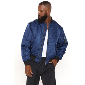 Chaqueta Bomber Azul Marino para Hombre con Cierre de Cremallera, Corte Regular, Informal, Resistente al Viento, de Poliéster, Estilo Otoñal - Product Image 4