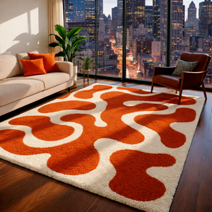 Alfombra Moderna Abstracta Antideslizante, Hecha a Mano con Lana/Seda, Ecológica, Diseño Contemporáneo Ondulado - Product Image 3