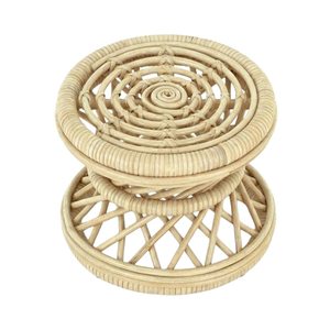 Table Tambour Ronde en Rotin Tressé Naturel pour Poupées, Meuble Miniature Artisanal, Prix Usine, Vente Chaude, Accessoires de Jouets Faits à la Main - Product Image 1