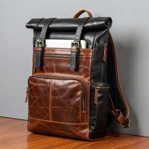 Luxury Black Genuine <b>Leather</b> Roll Top <b>Backpack</b> Professional Business Rucksack Waterproof Laptop Travel Bag LRTB-0125 - Product Image 1