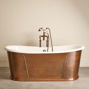 Baignoire autoportante ovale en cuivre antique, baignoire de luxe bicolore avec intérieur blanc et design vintage, style élégant. - Product Image 1