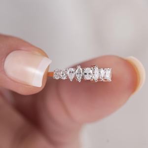 Multi Shapes Lab Grown Diamond Minimalist Band <b>Ring</b> 10K Rose Gold Engagement <b>Proposal</b> Fine Jewelry For Girlfriend - Product Image 3