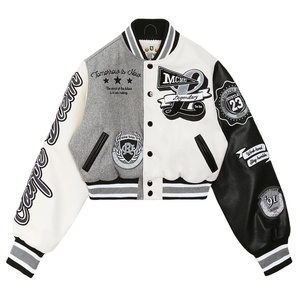 Chaqueta Varsity con Botones a Presión para Mujer, Estilo Clásico de Béisbol, Prenda Exterior Cómoda y a la Moda, Fabricante Mayorista, Corte Recortado, Estilo Universitario - Product Image 1