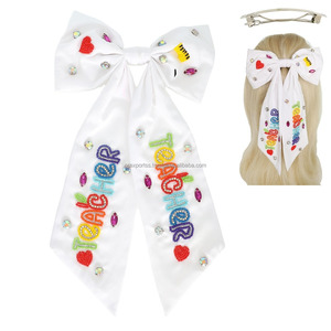 Orange Candy Corn Beaded Rhinestone Hair Bow Clip Satin Halloween Costume Accessory for Girls Dance Team Wedding Carton - Product Image 2