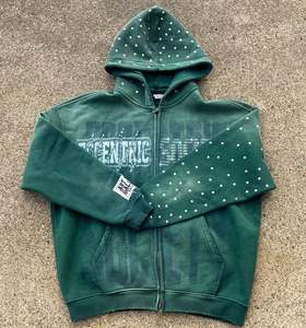 Custom Washed Full Zip Hoodie with Decorative Stud Embellishment and Tonal Vintage Graphic Design Relaxed Fit Premium Hoodies - Product Image 1