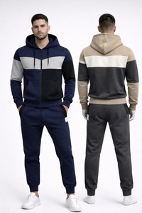 Conjunto deportivo unisex con bloques de color, sudadera con capucha y cremallera, y pantalones deportivos a juego, ropa de calle. - Product Image 4