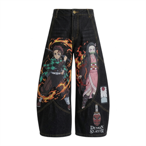 Pantalon décontracté en toile de coton 16oz, denim délavé, coupe droite, style rétro, poches avant à oreilles de mulet, noir, jambe large - Product Image 4