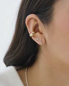 Evil Eyes Tiny Stud <b>Earrings</b> 14K 18K Solid <b>Gold</b> Round Cut Lab Grown Diamond Push <b>Back</b> Lucky Eye Small Everyday Luxury Classic - Product Image 4