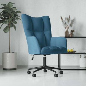 Silla de Oficina Relajante de Terciopelo Azul con Base de Acero Ajustable en Altura - Product Image 1