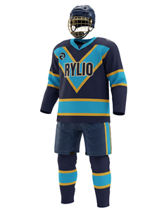 Tenue de hockey sur glace personnalisée assortie à un maillot de hockey sur glace, ainsi qu'un maillot de hockey sur glace par sublimation et un uniforme de hockey sur glace. - Product Image 3