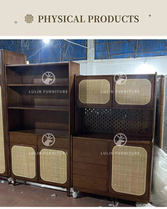 Aparador de Madera Maciza y Ratán Estilo Moderno de Mediados de Siglo con Cajones y Mueble para Electrodomésticos, Almacenamiento de Cocina y Barra de Café para Comedor - Product Image 4