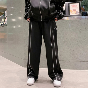 Ensemble de survêtement coupe-vent unisexe noir, fermeture éclair intégrale, col montant, coupe régulière, couleur unie, poches latérales, vêtements décontractés d'hiver pour adultes - Product Image 3