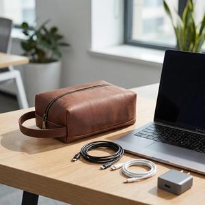 Mens Genuine Leather Toiletry Bag Vintage Dopp <b>Kit</b> Travel <b>Shaving</b> Wash Bag Large Cosmetic Organizer Wholesale TYG-0216 - Product Image 5