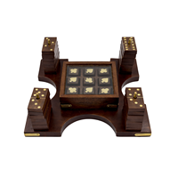 Jeu de dominos et de tic-tac-toe en bois de rose indien fait main |   Jeu de société en bois de style antique de luxe |   Collection de cadeaux pour la famille