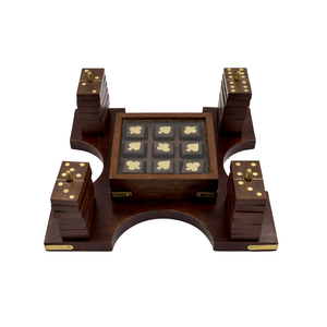 Dominos et jeu de Tic Tac Toe faits à la main en bois de rose indien |   Ensemble de jeux de société en bois de style antique de luxe, vente en gros, article cadeau, collection - Product Image 1