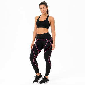 Leggings de Yoga de Cintura Alta para Mujer, Color Rosa, Costuras en Contraste, Pantalones de Compresión para Entrenamiento, Gimnasio, Fitness, Deportes, Leggings a Prueba de Sentadillas - Product Image 1